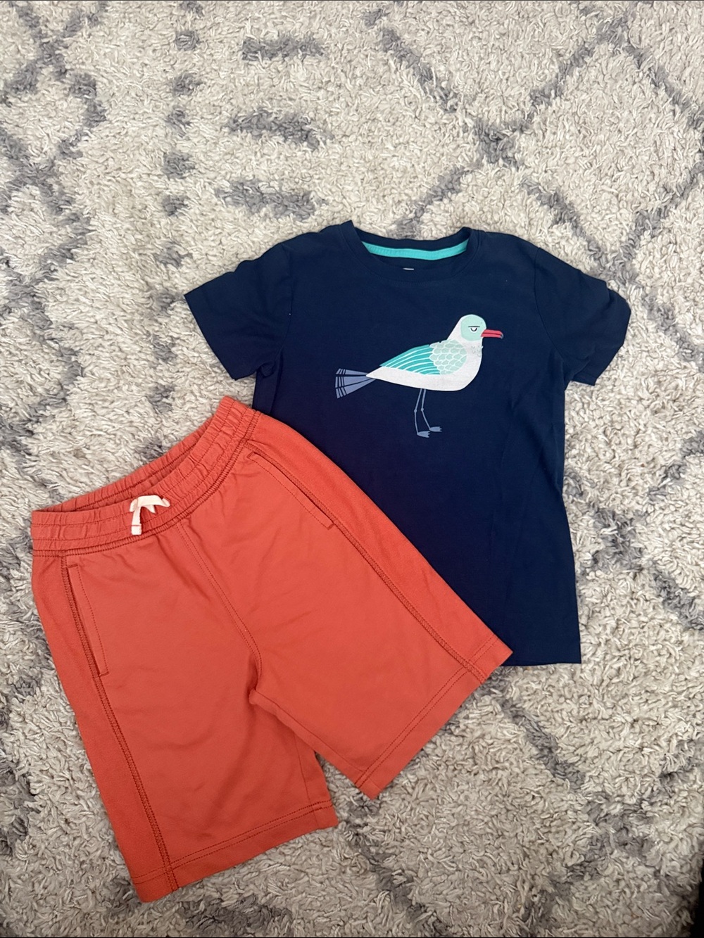 Tea Collection Navy Seagull Graphic Tee + Coral Knit Shorts Set